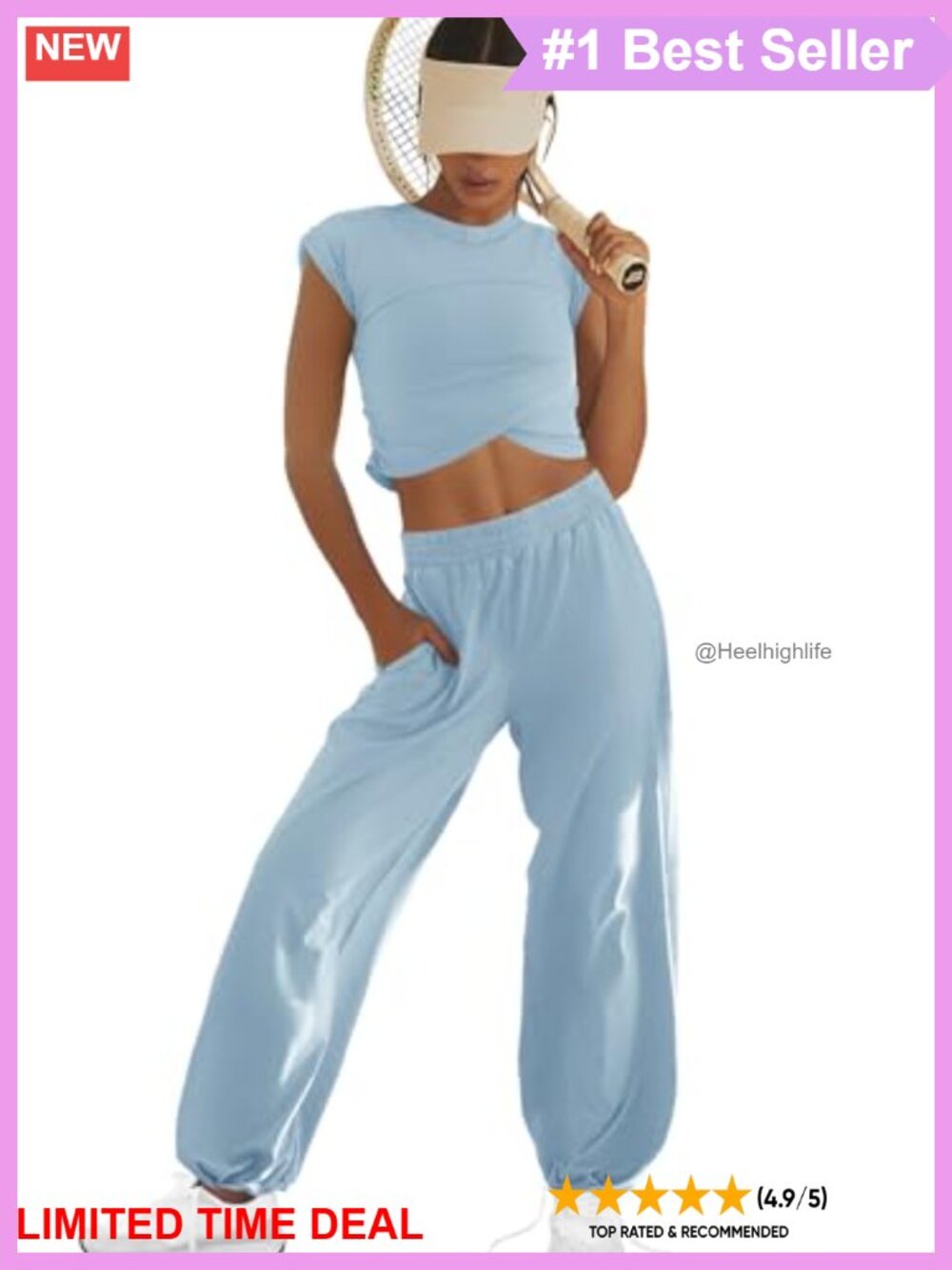 Womens Lounge Set Crop Top Wide Leg Pants with Pockets